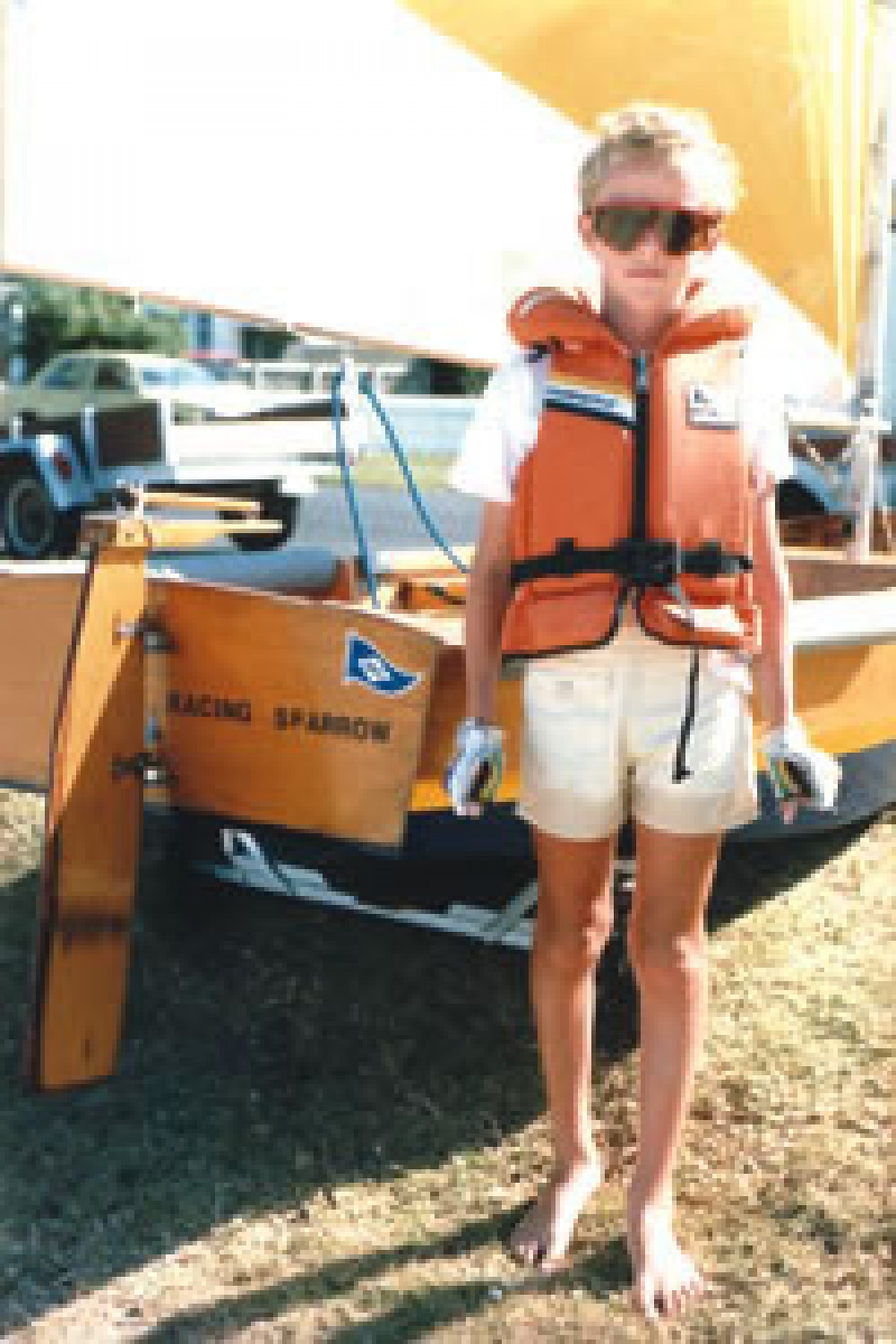 Bryn when he was nine sailing the original Racing Sparrow Optimist down at Eastern Beach, Auckland