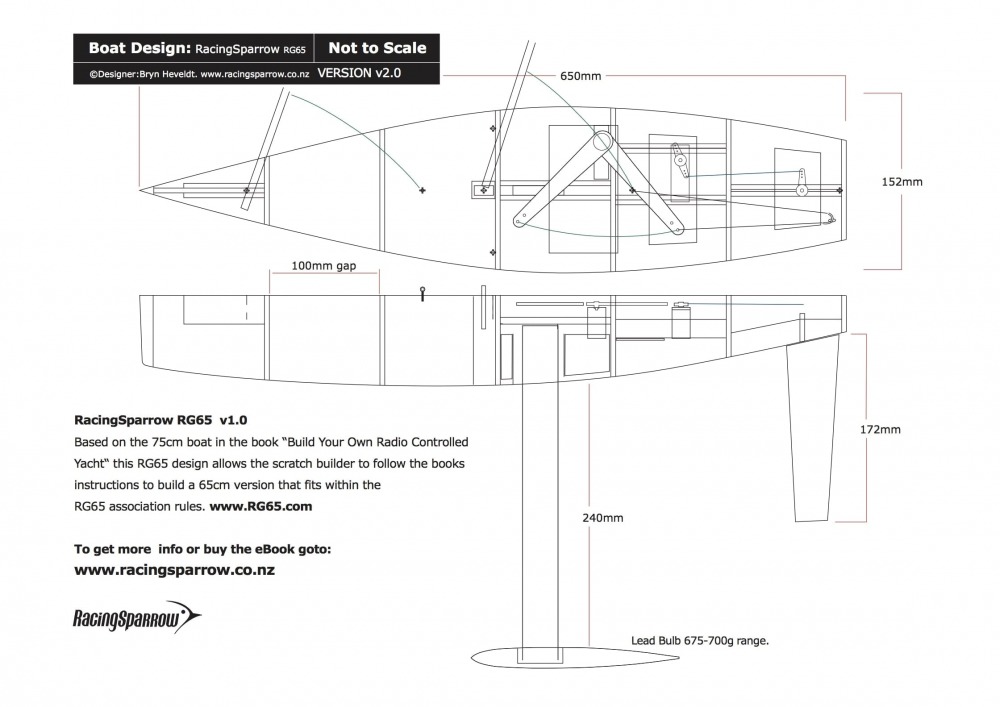 Racing Sparrow model yacht rc sailboat plans - RG65 schematic plans